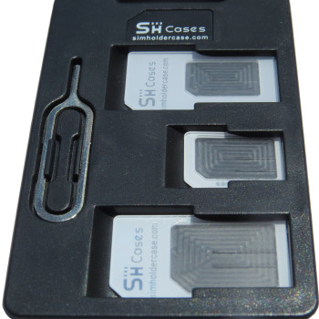 Small SIM Card Holder Case with 3 sim card adapters & Iphone Pin