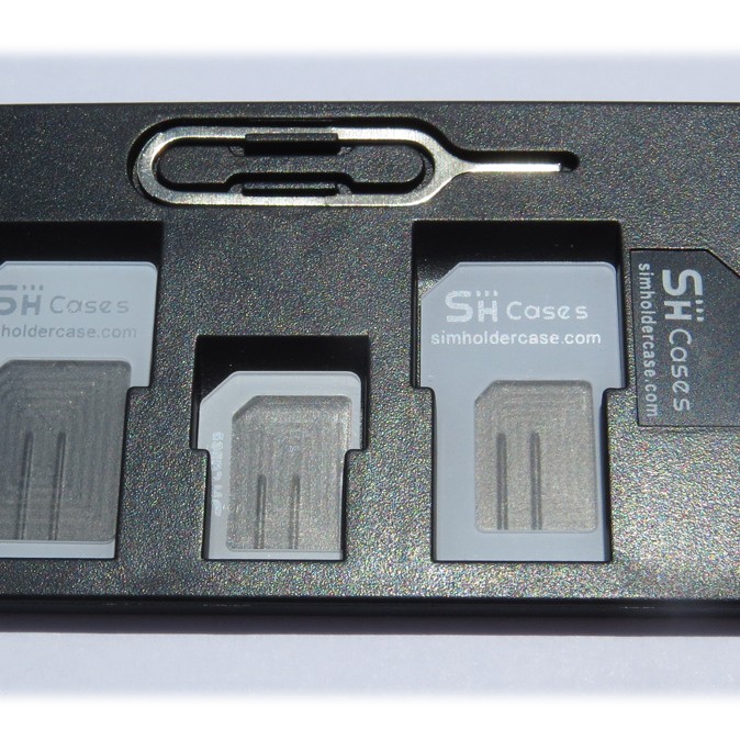 Small SIM Card Holder Case with 3 sim card adapters & Iphone Pin
