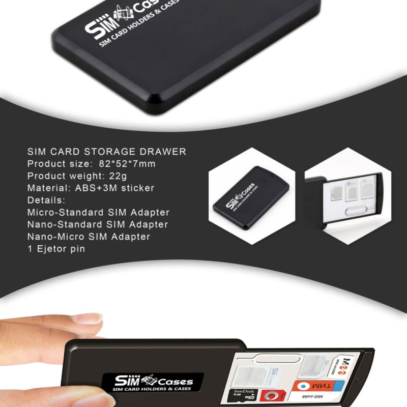 Drawer Design Case Holder For SIM Cards & Memory Cards, Storage Case With 3M Grip Pad Technology 